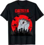 Camiseta Mujer Gato Japonés Catzilla Streetwear Manga Corta