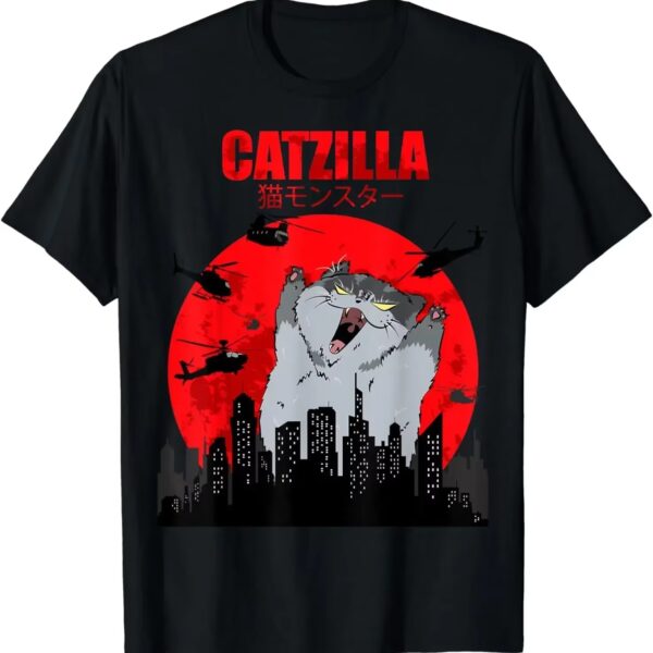 Camiseta Mujer Gato Japonés Catzilla Streetwear Manga Corta